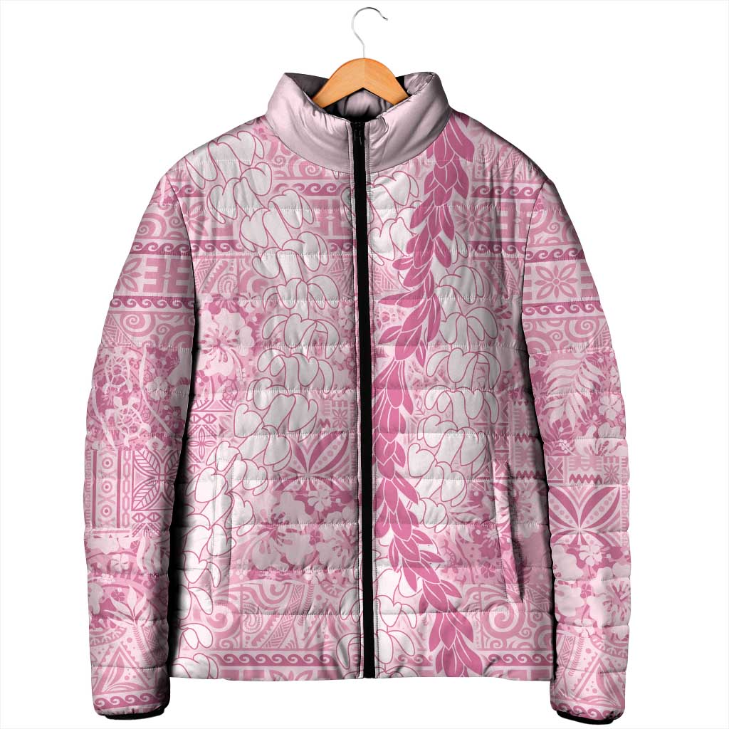 Pink Puakenikeni and Maile Lei Padded Jacket Hawaiian Style Tribal Tapa Double Strand Lei LT9 - Polynesian Pride