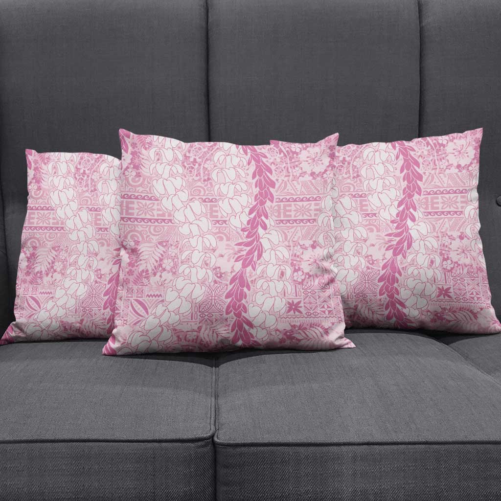 Pink Puakenikeni and Maile Lei Pillow Cover Hawaiian Style Tribal Tapa Double Strand Lei LT9 - Polynesian Pride