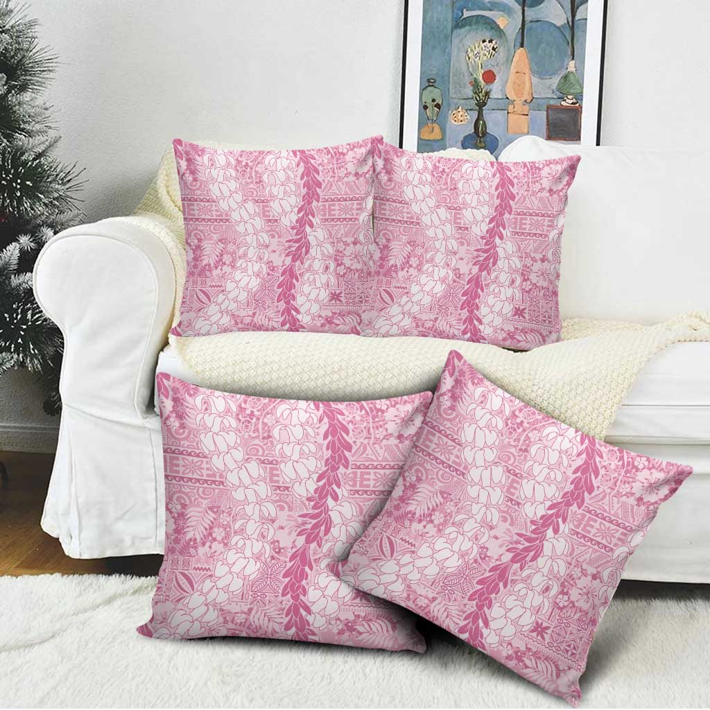 Pink Puakenikeni and Maile Lei Pillow Cover Hawaiian Style Tribal Tapa Double Strand Lei LT9 - Polynesian Pride