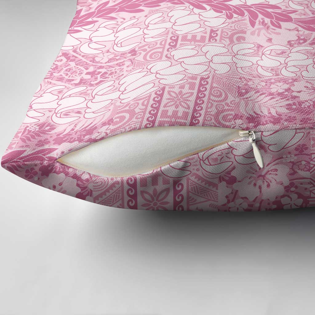 Pink Puakenikeni and Maile Lei Pillow Cover Hawaiian Style Tribal Tapa Double Strand Lei LT9 - Polynesian Pride