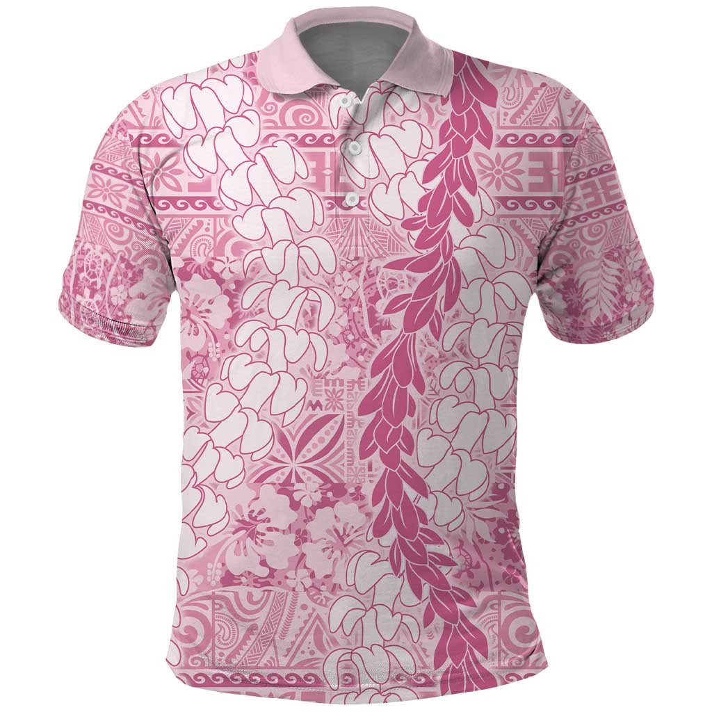 Pink Puakenikeni and Maile Lei Polo Shirt Hawaiian Style Tribal Tapa Double Strand Lei LT9 Pink - Polynesian Pride