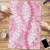 Pink Puakenikeni and Maile Lei Puzzle Hawaiian Style Tribal Tapa Double Strand Lei LT9 Pink - Polynesian Pride