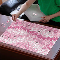 Pink Puakenikeni and Maile Lei Puzzle Hawaiian Style Tribal Tapa Double Strand Lei LT9 - Polynesian Pride