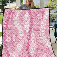 Pink Puakenikeni and Maile Lei Quilt Hawaiian Style Tribal Tapa Double Strand Lei LT9 Pink - Polynesian Pride