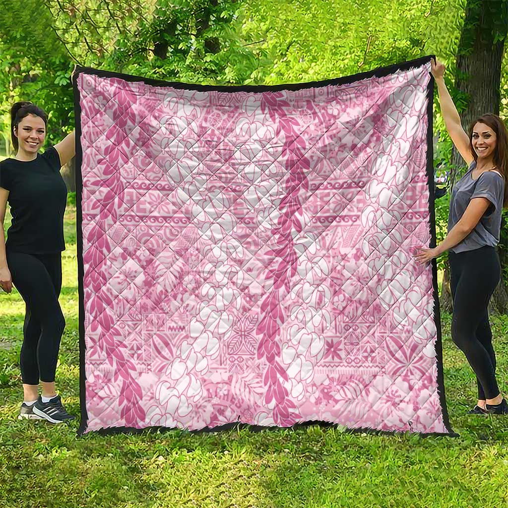 Pink Puakenikeni and Maile Lei Quilt Hawaiian Style Tribal Tapa Double Strand Lei LT9 - Polynesian Pride