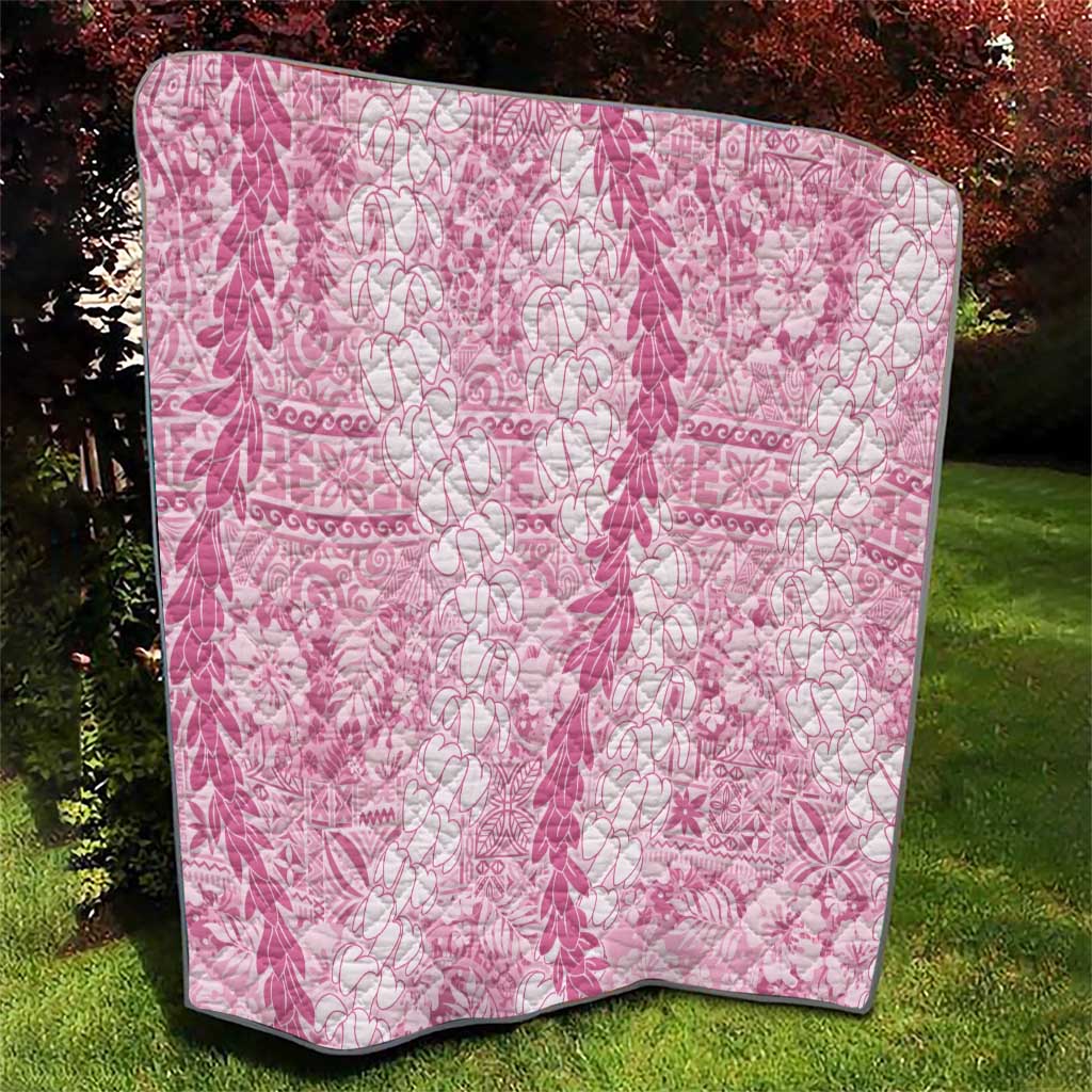 Pink Puakenikeni and Maile Lei Quilt Hawaiian Style Tribal Tapa Double Strand Lei LT9 - Polynesian Pride