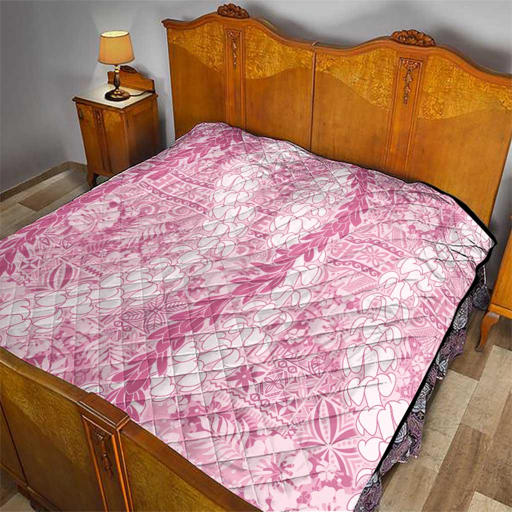Pink Puakenikeni and Maile Lei Quilt Hawaiian Style Tribal Tapa Double Strand Lei LT9 - Polynesian Pride