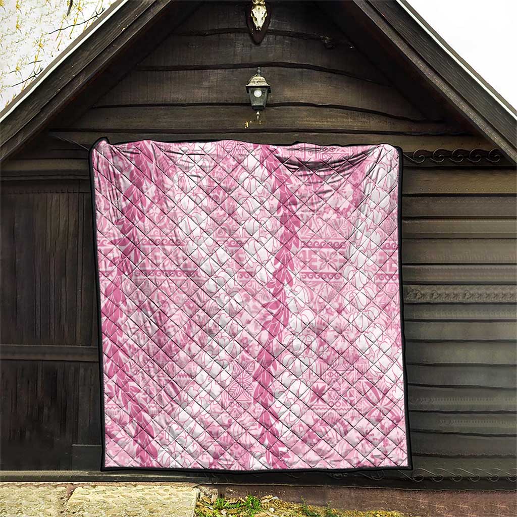 Pink Puakenikeni and Maile Lei Quilt Hawaiian Style Tribal Tapa Double Strand Lei LT9 - Polynesian Pride