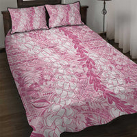 Pink Puakenikeni and Maile Lei Quilt Bed Set Hawaiian Style Tribal Tapa Double Strand Lei LT9 Pink - Polynesian Pride