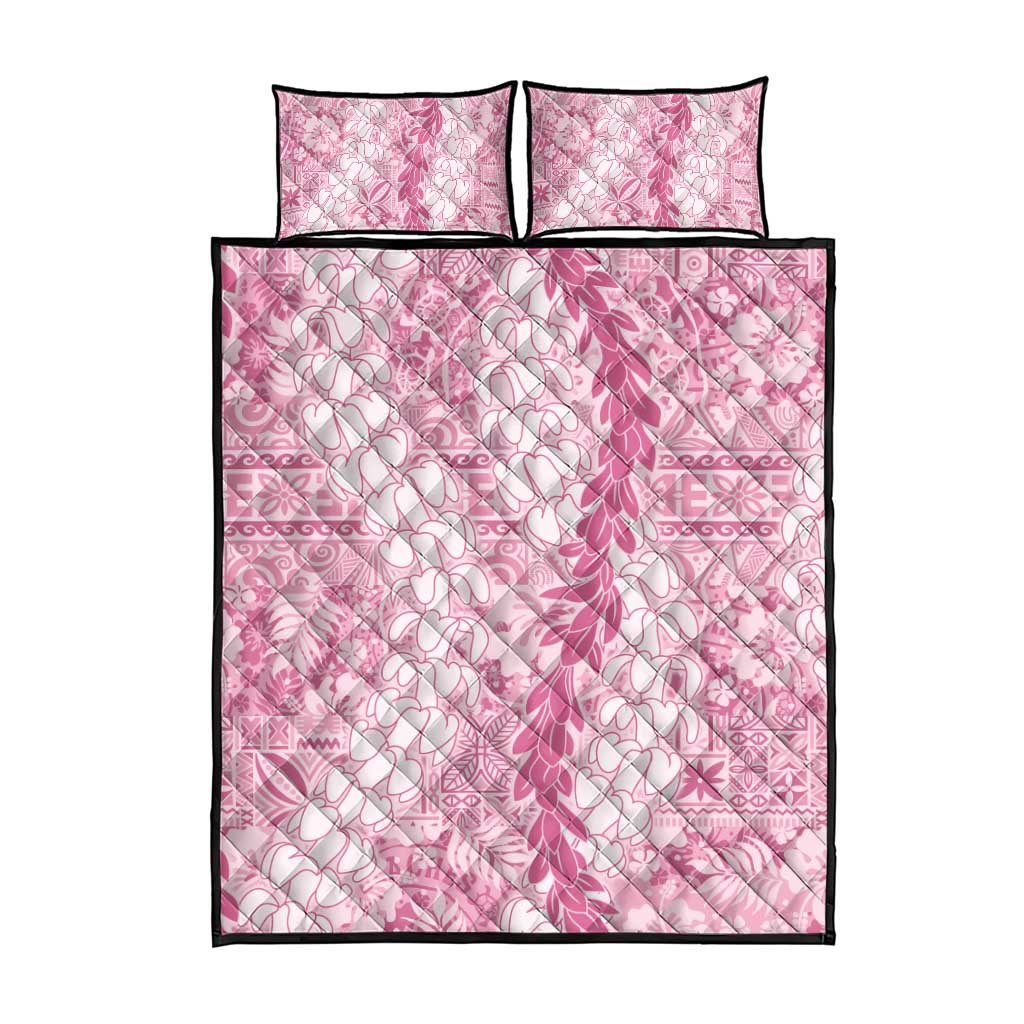 Pink Puakenikeni and Maile Lei Quilt Bed Set Hawaiian Style Tribal Tapa Double Strand Lei LT9 - Polynesian Pride