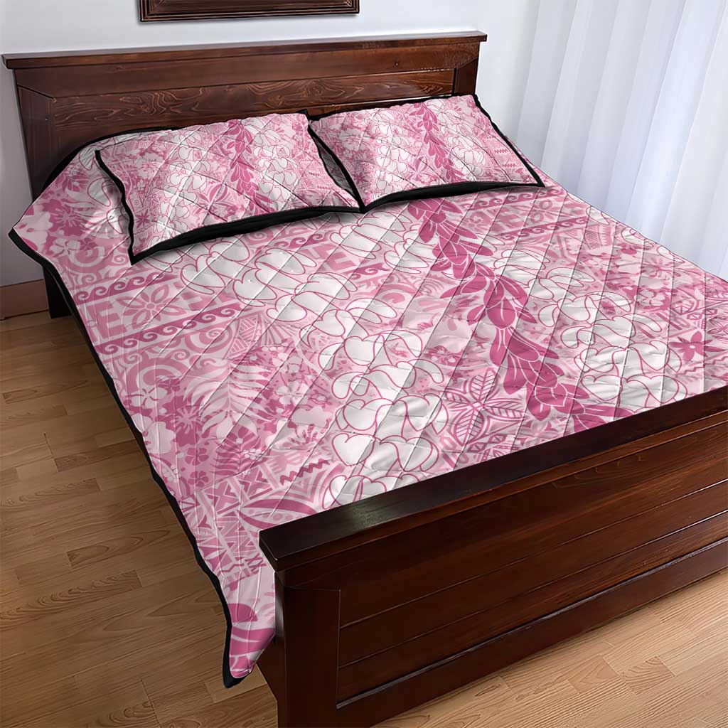 Pink Puakenikeni and Maile Lei Quilt Bed Set Hawaiian Style Tribal Tapa Double Strand Lei LT9 - Polynesian Pride