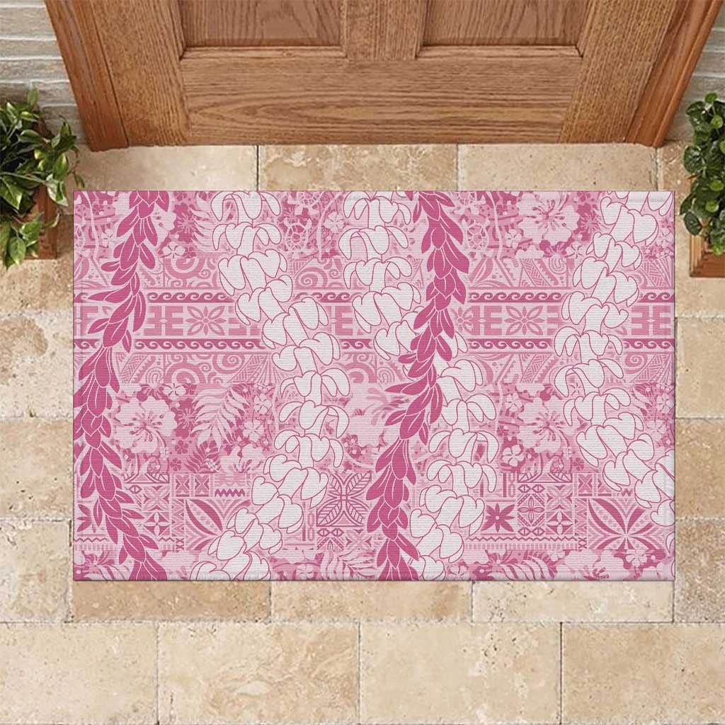 Pink Puakenikeni and Maile Lei Rubber Doormat Hawaiian Style Tribal Tapa Double Strand Lei LT9 Pink - Polynesian Pride