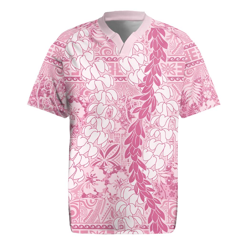 Pink Puakenikeni and Maile Lei Rugby Jersey Hawaiian Style Tribal Tapa Double Strand Lei LT9 Pink - Polynesian Pride