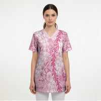 Pink Puakenikeni and Maile Lei Scrub Top Hawaiian Style Tribal Tapa Double Strand Lei LT9 - Polynesian Pride