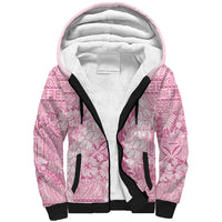 Pink Puakenikeni and Maile Lei Sherpa Hoodie Hawaiian Style Tribal Tapa Double Strand Lei LT9 Unisex Pink - Polynesian Pride