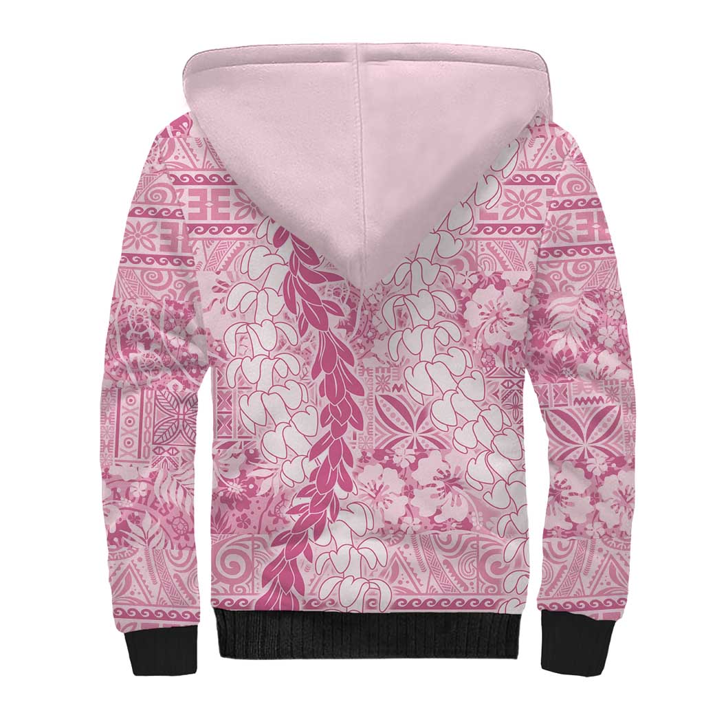 Pink Puakenikeni and Maile Lei Sherpa Hoodie Hawaiian Style Tribal Tapa Double Strand Lei LT9 - Polynesian Pride