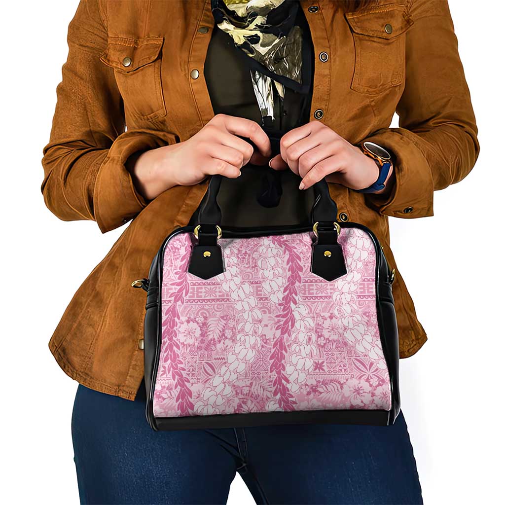 Pink Puakenikeni and Maile Lei Shoulder Handbag Hawaiian Style Tribal Tapa Double Strand Lei LT9 - Polynesian Pride
