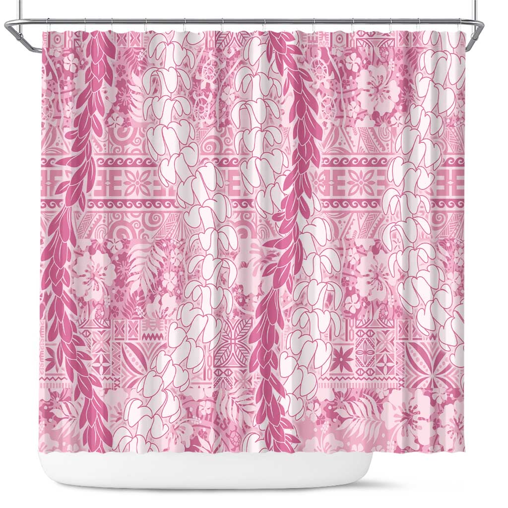 Pink Puakenikeni and Maile Lei Shower Curtain Hawaiian Style Tribal Tapa Double Strand Lei LT9 Pink - Polynesian Pride