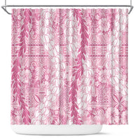 Pink Puakenikeni and Maile Lei Shower Curtain Hawaiian Style Tribal Tapa Double Strand Lei LT9 Pink - Polynesian Pride
