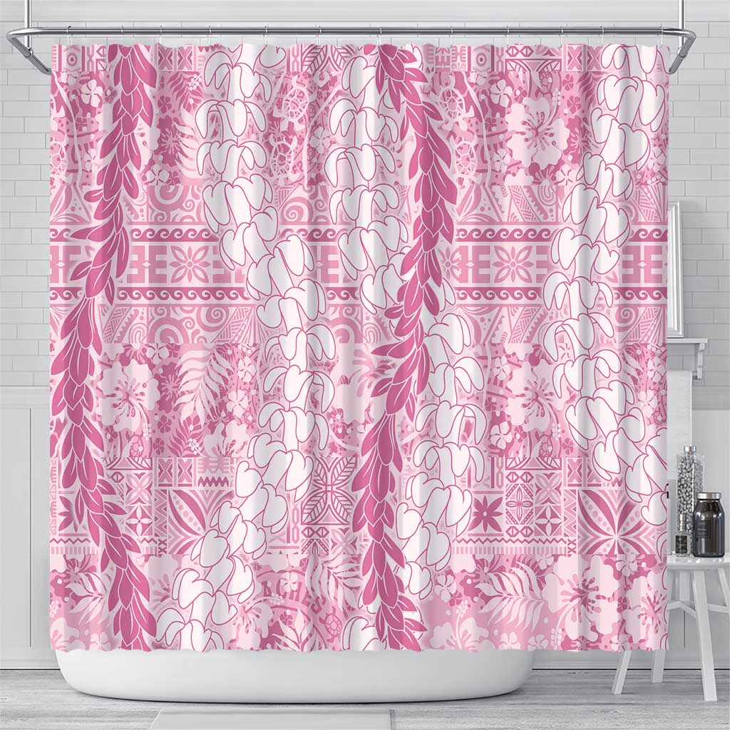 Pink Puakenikeni and Maile Lei Shower Curtain Hawaiian Style Tribal Tapa Double Strand Lei LT9 - Polynesian Pride