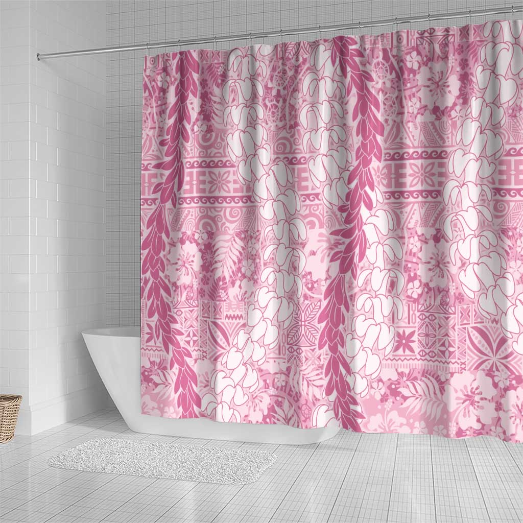 Pink Puakenikeni and Maile Lei Shower Curtain Hawaiian Style Tribal Tapa Double Strand Lei LT9 - Polynesian Pride