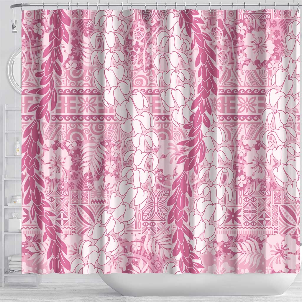 Pink Puakenikeni and Maile Lei Shower Curtain Hawaiian Style Tribal Tapa Double Strand Lei LT9 - Polynesian Pride