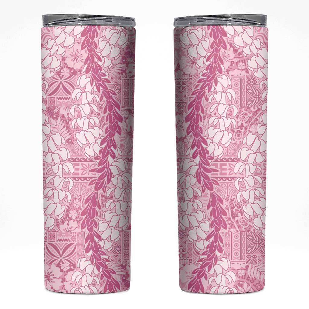 Pink Puakenikeni and Maile Lei Skinny Tumbler Hawaiian Style Tribal Tapa Double Strand Lei LT9 Pink - Polynesian Pride