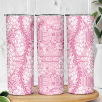 Pink Puakenikeni and Maile Lei Skinny Tumbler Hawaiian Style Tribal Tapa Double Strand Lei LT9 - Polynesian Pride