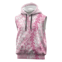 Pink Puakenikeni and Maile Lei Sleeveless Hoodie Hawaiian Style Tribal Tapa Double Strand Lei LT9 Pink - Polynesian Pride