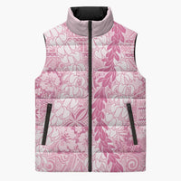 Pink Puakenikeni and Maile Lei Sleeveless Puffer Jacket Hawaiian Style Tribal Tapa Double Strand Lei LT9 Unisex Pink - Polynesian Pride