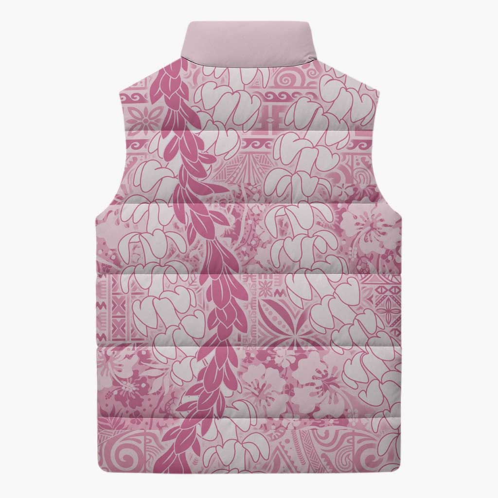 Pink Puakenikeni and Maile Lei Sleeveless Puffer Jacket Hawaiian Style Tribal Tapa Double Strand Lei LT9 - Polynesian Pride