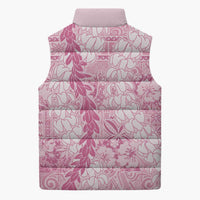 Pink Puakenikeni and Maile Lei Sleeveless Puffer Jacket Hawaiian Style Tribal Tapa Double Strand Lei LT9 - Polynesian Pride