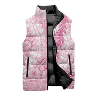 Pink Puakenikeni and Maile Lei Sleeveless Puffer Jacket Hawaiian Style Tribal Tapa Double Strand Lei LT9 - Polynesian Pride
