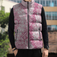 Pink Puakenikeni and Maile Lei Sleeveless Puffer Jacket Hawaiian Style Tribal Tapa Double Strand Lei LT9 - Polynesian Pride