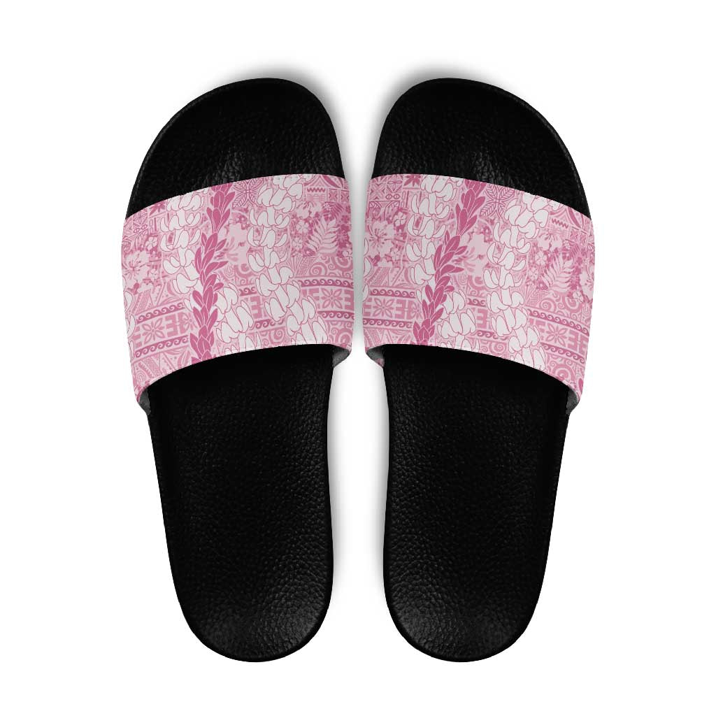 Pink Puakenikeni and Maile Lei Slide Sandals Hawaiian Style Tribal Tapa Double Strand Lei LT9 Pink - Polynesian Pride