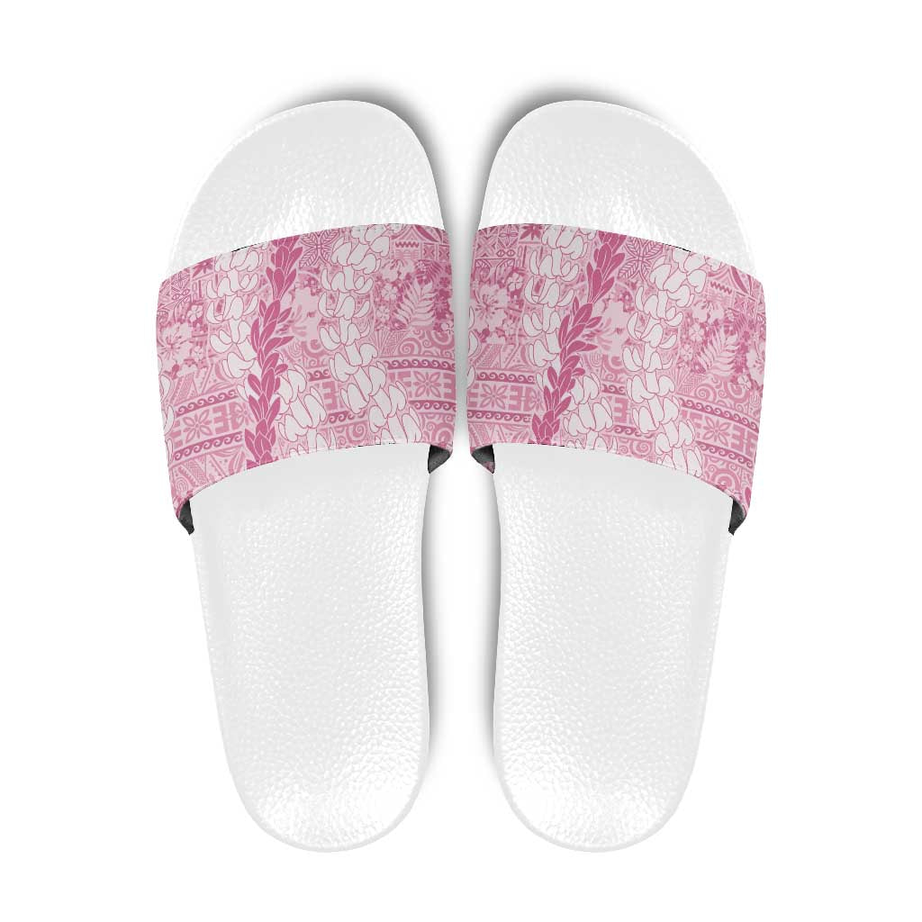 Pink Puakenikeni and Maile Lei Slide Sandals Hawaiian Style Tribal Tapa Double Strand Lei LT9 Pink - Polynesian Pride