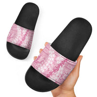 Pink Puakenikeni and Maile Lei Slide Sandals Hawaiian Style Tribal Tapa Double Strand Lei LT9 - Polynesian Pride