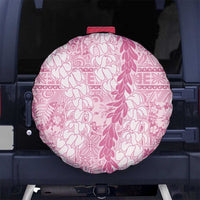Pink Puakenikeni and Maile Lei Spare Tire Cover Hawaiian Style Tribal Tapa Double Strand Lei LT9 No hole Pink - Polynesian Pride