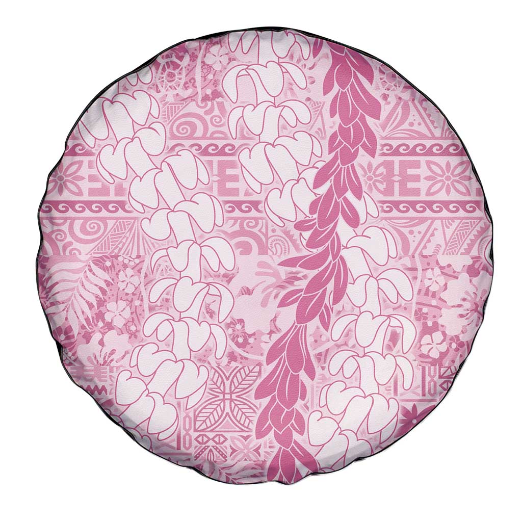 Pink Puakenikeni and Maile Lei Spare Tire Cover Hawaiian Style Tribal Tapa Double Strand Lei LT9 - Polynesian Pride