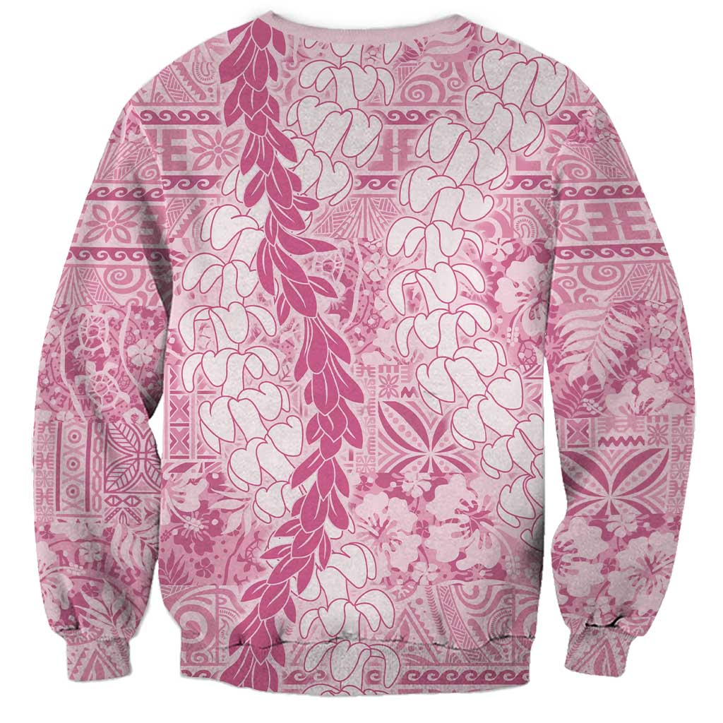 Pink Puakenikeni and Maile Lei Sweatshirt Hawaiian Style Tribal Tapa Double Strand Lei LT9 - Polynesian Pride