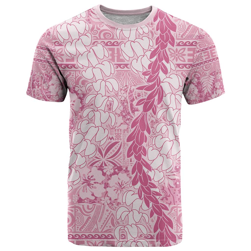 Pink Puakenikeni and Maile Lei T Shirt Hawaiian Style Tribal Tapa Double Strand Lei LT9 Pink - Polynesian Pride