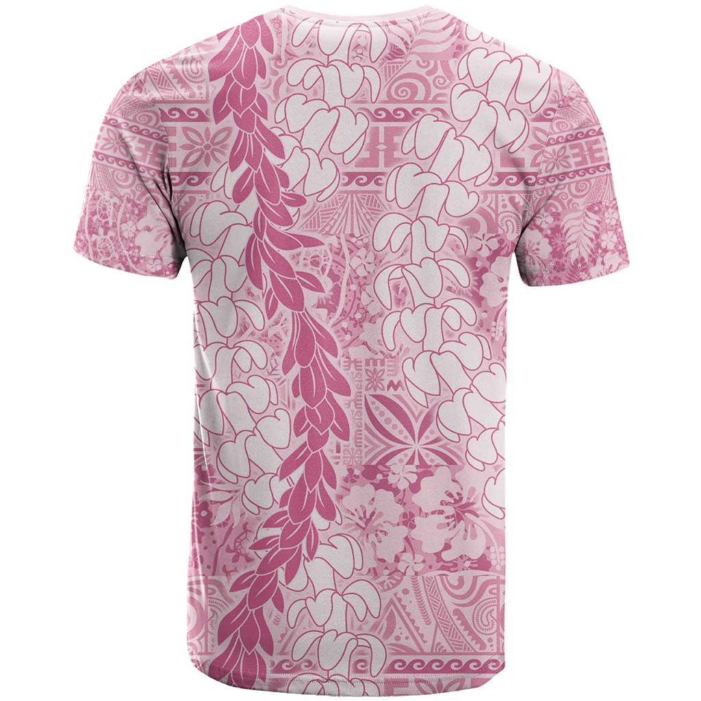 Pink Puakenikeni and Maile Lei T Shirt Hawaiian Style Tribal Tapa Double Strand Lei LT9 - Polynesian Pride