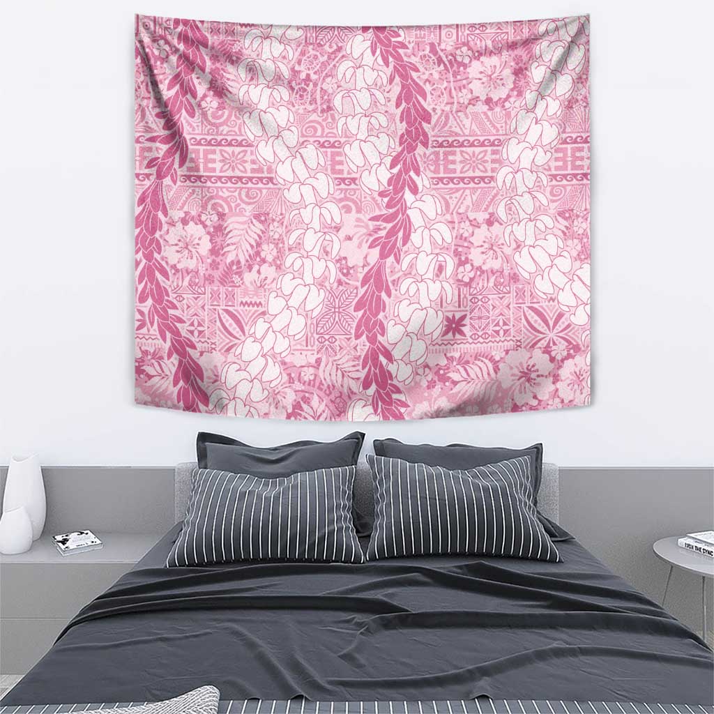 Pink Puakenikeni and Maile Lei Tapestry Hawaiian Style Tribal Tapa Double Strand Lei LT9 - Polynesian Pride