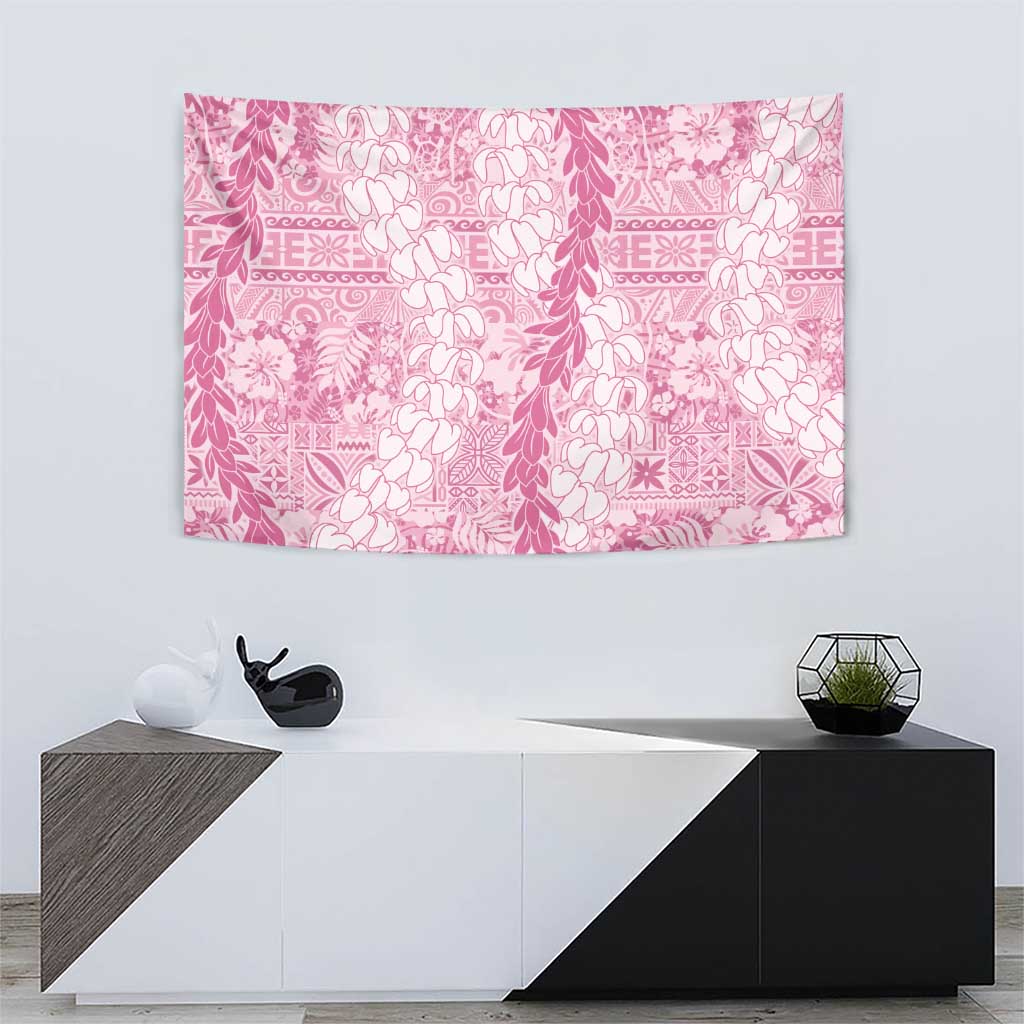 Pink Puakenikeni and Maile Lei Tapestry Hawaiian Style Tribal Tapa Double Strand Lei LT9 - Polynesian Pride