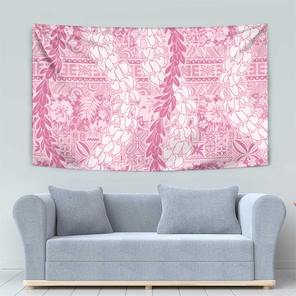 Pink Puakenikeni and Maile Lei Tapestry Hawaiian Style Tribal Tapa Double Strand Lei LT9 - Polynesian Pride
