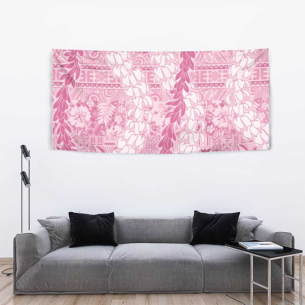 Pink Puakenikeni and Maile Lei Tapestry Hawaiian Style Tribal Tapa Double Strand Lei LT9 - Polynesian Pride
