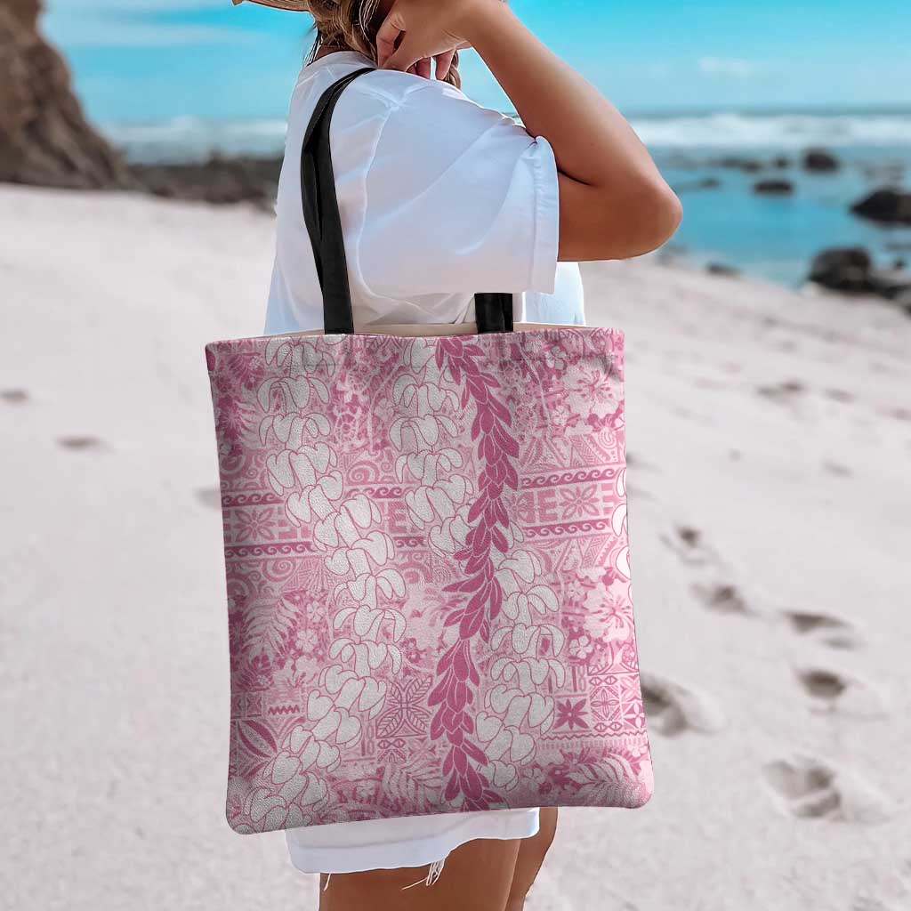 Pink Puakenikeni and Maile Lei Tote Bag Hawaiian Style Tribal Tapa Double Strand Lei LT9 - Polynesian Pride