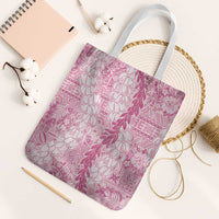 Pink Puakenikeni and Maile Lei Tote Bag Hawaiian Style Tribal Tapa Double Strand Lei LT9 White Strap One Size Pink - Polynesian Pride