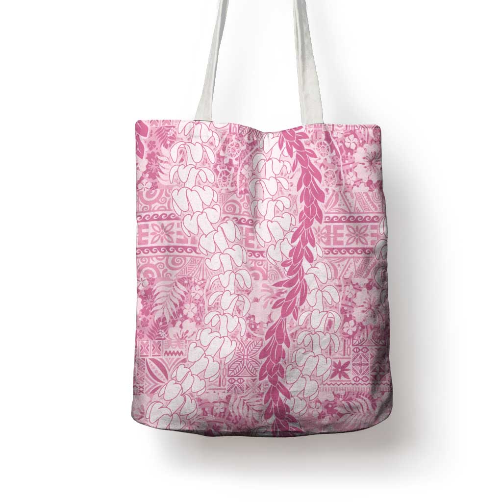 Pink Puakenikeni and Maile Lei Tote Bag Hawaiian Style Tribal Tapa Double Strand Lei LT9 - Polynesian Pride