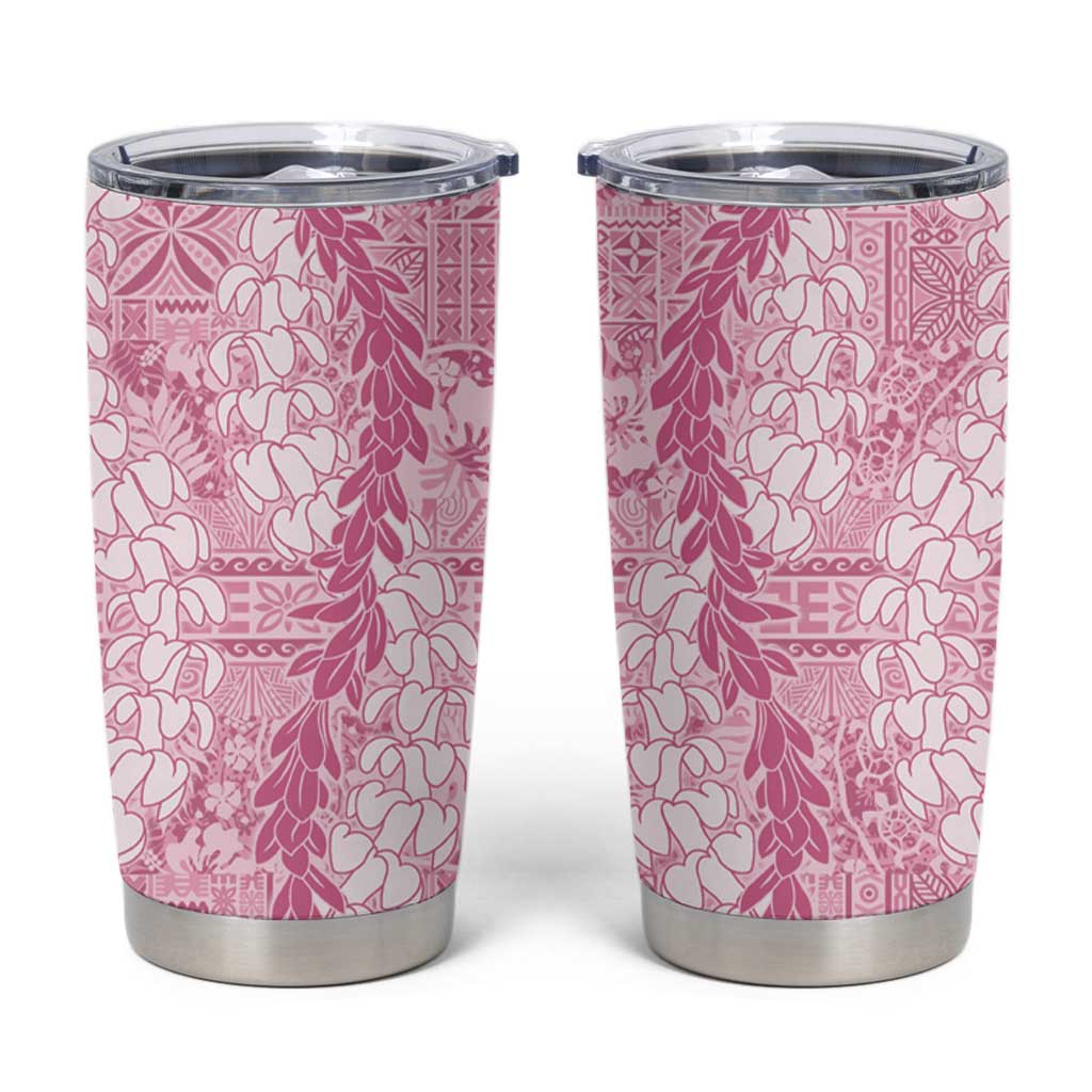Pink Puakenikeni and Maile Lei Tumbler Cup Hawaiian Style Tribal Tapa Double Strand Lei LT9 Pink - Polynesian Pride